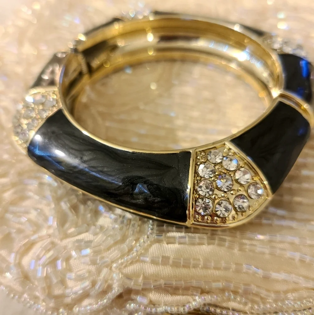 Black Faux Marble & Crystal Bracelet
